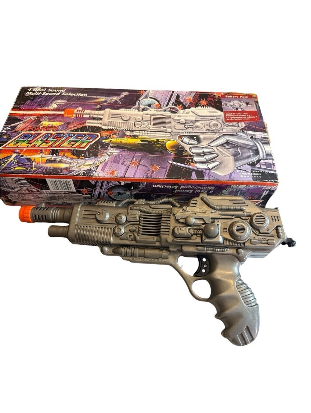 Top Woods Super Blaster Electronic Toy Space Gun Sounds Box 13.5" Vintage 1999